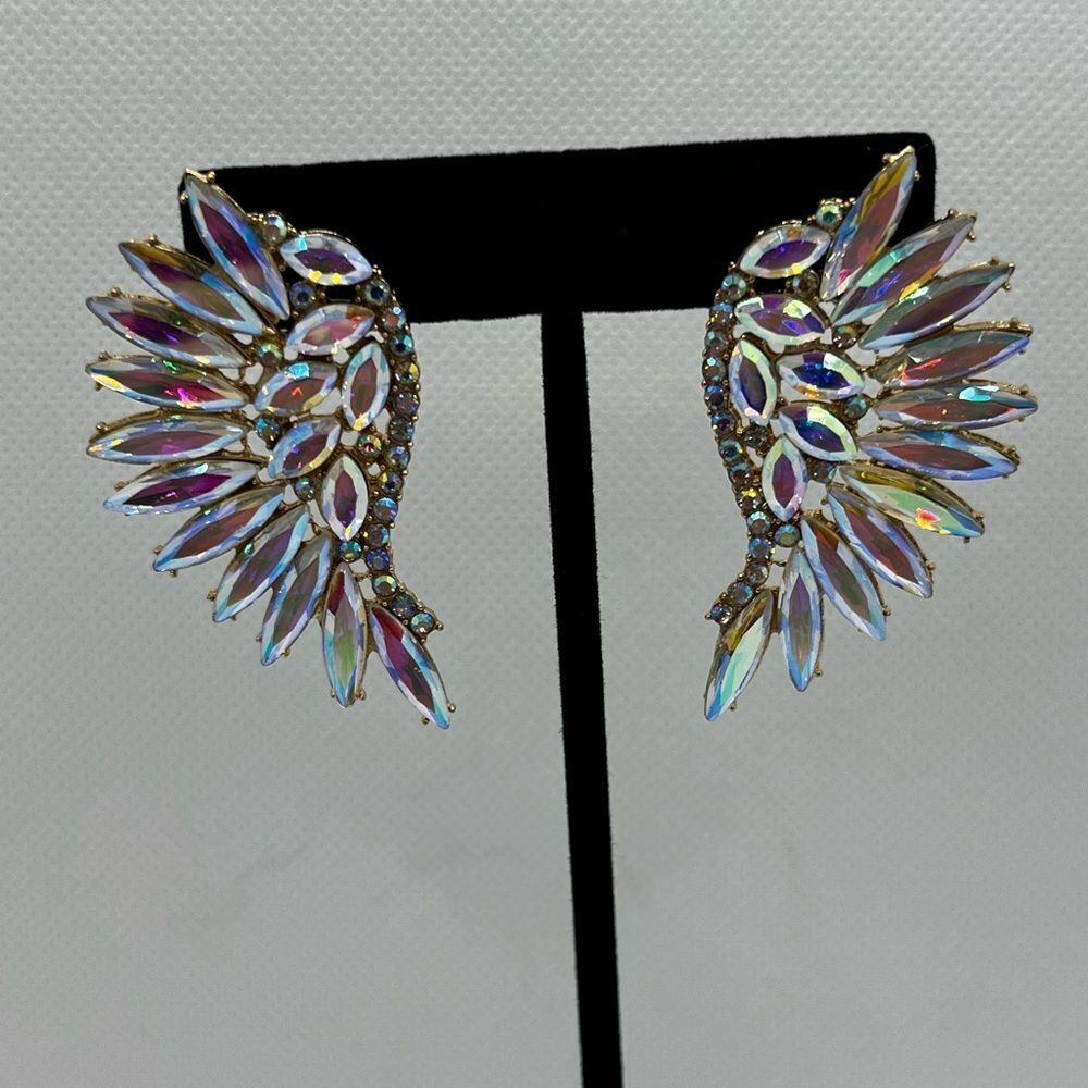 EARRINGS! Betsey Johnson Angel Wing AB Crystal Earrings BNWT